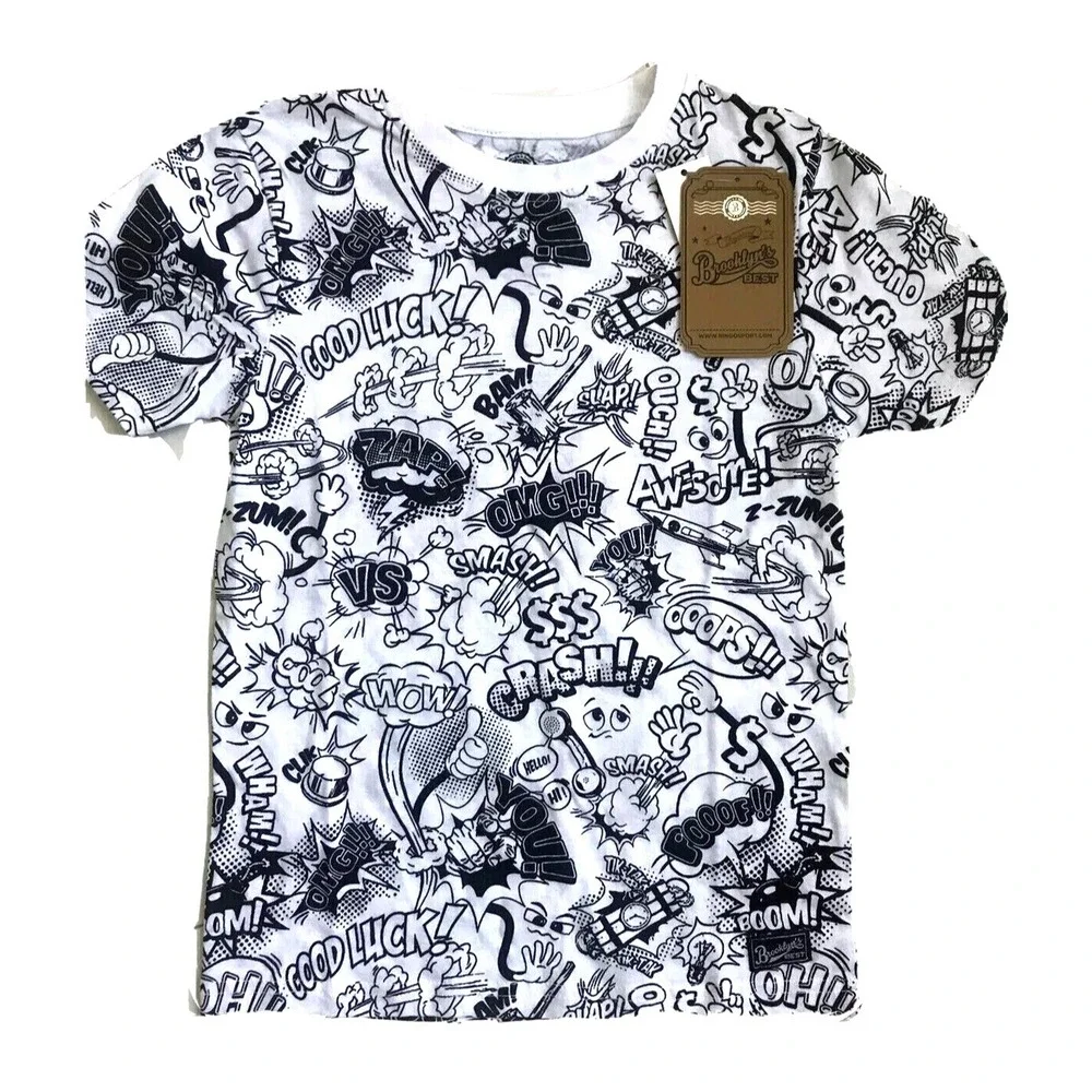 Brooklyn's Best Boys Comic Book Pop Art Graphic Print Cotton T-Shirt White 7